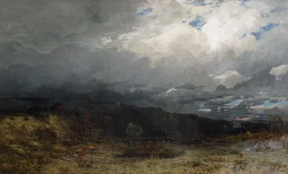 Wolkenverhangene Moorlandschaft im Vorgebirge.